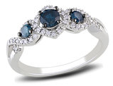 1/2 Carat (ctw) Blue & White Diamond Three-Stone Infinity Ring 14k White Gold